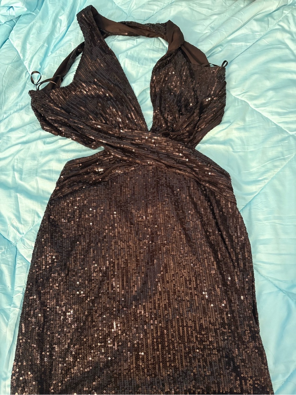 Windsor Black Sequin Halter Prom Dress